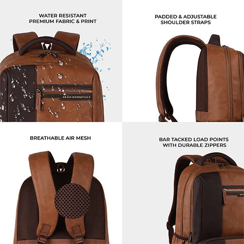 VIPUL VIBE Vintage 4 19"/29L anti theft faux leather Medium Water Resistant Laptop Backpack/Casual Backpack/Daypack/Travel Backpack/College Bag For Men/Women(Tan-Brown)