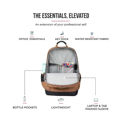 VIPUL VIBE Vintage Boxy 18"/26L Medium Faux Leather Water Resistant Laptop Backpack/Casual Bag/Daypack/College Backpack/Travel Backpack For Men/Women (Tan - Black)