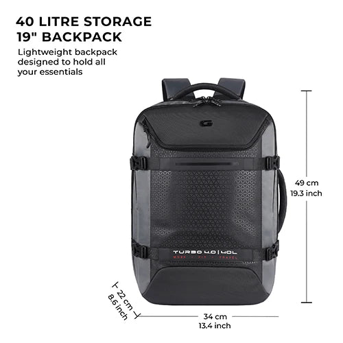 VIPUL VIBE Turbo 4 19"/40L Anti Theft Large Water Resistant Laptop Backpack with Raincover/Casual Backpack/Daypack/Travel Backpack/College Bag For Men/Women(Grey-Black)