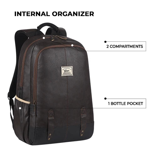 Classic 18" faux leather anti theft laptop backpack (BROWN - BLACK)