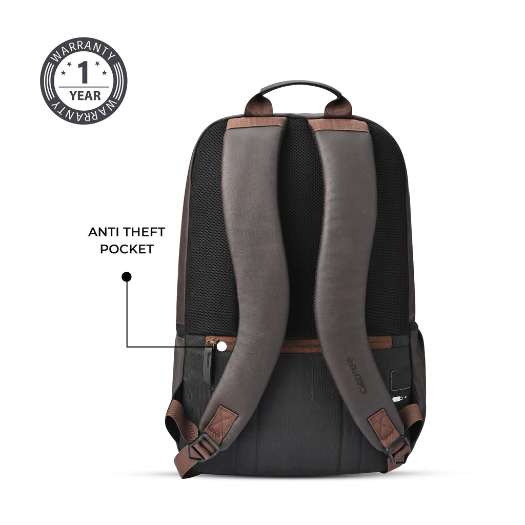 VIPUL VIBE Classic 4 19"/31L anti theft faux leather Medium Water Resistant Laptop Backpack/Casual Backpack/Daypack/Travel Backpack/College Bag For Men/Women(Brown - Black)