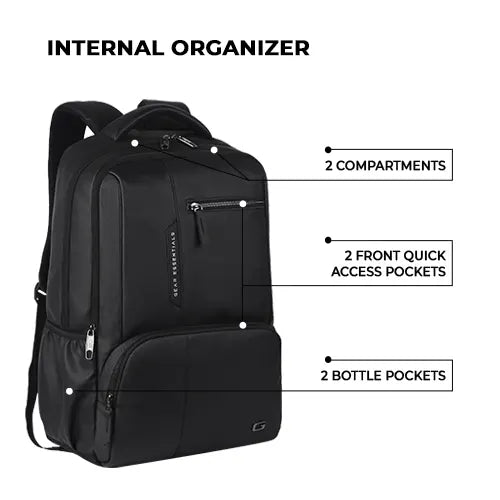 Gear Vintage 2 19"/31L anti theft faux leather Medium Water Resistant Laptop Backpack/Casual Backpack/Daypack/Travel Backpack/College Bag For Men/Women(Pitch Black - Black)