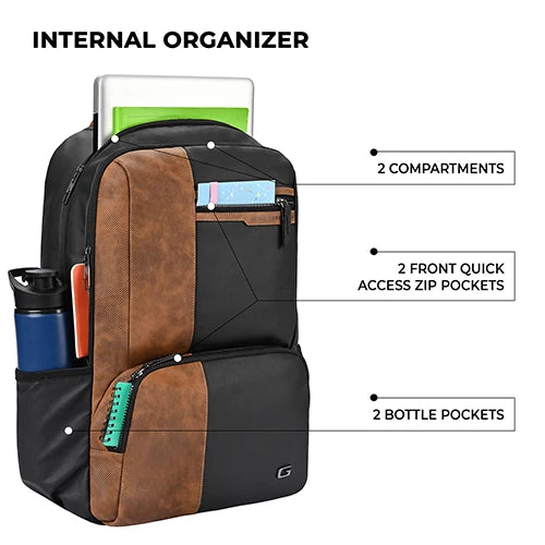 VIPUL VIBE Vintage 4 19"/28L anti theft faux leather Medium Water Resistant Laptop Backpack/Casual Backpack/Daypack/Travel Backpack/College Bag For Men/Women(Black-Tan)