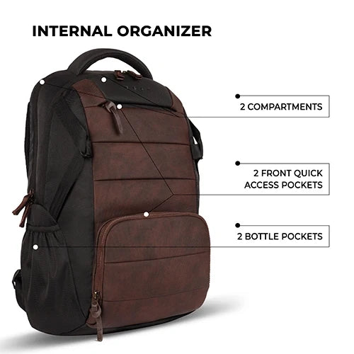 VIPUL VIBE Aspire 4 18"/31L Large Faux Leather Water Resistant Laptop backpack/Laptop backpack/Casual Backpack/Daypack/Travel Backpack/College Bag For Men/Women(Brown-Black)