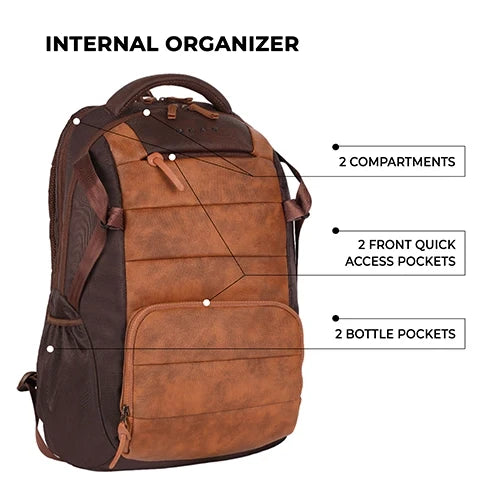 VIPUL VIBE Aspire 4 18"/31L Large Faux Leather Water Resistant Laptop backpack/Laptop backpack/Casual Backpack/Daypack/Travel Backpack/College Bag For Men/Women(Tan-Brown)
