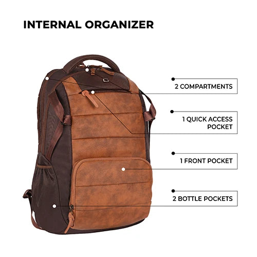 VIPUL VIBE Aspire 3 19"/35L Faux Leather Large Water Resistant Laptop Backpack/Daypack/Travel Backpack/College Bag For Men/Women(Brown-Tan)