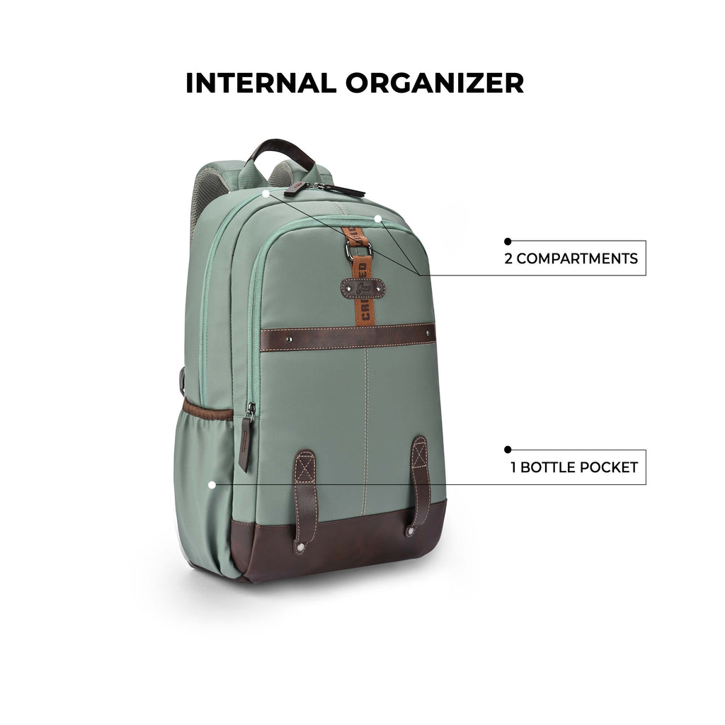 VIPUL VIBE Classic 4 Faux Leather (Without Anti Theft) 16"/20L Medium Water Resistant Laptop Backpack/Casual Backpack/Daypack/Travel Backpack/College Bag For Men/Women(Sage Green - Brown)