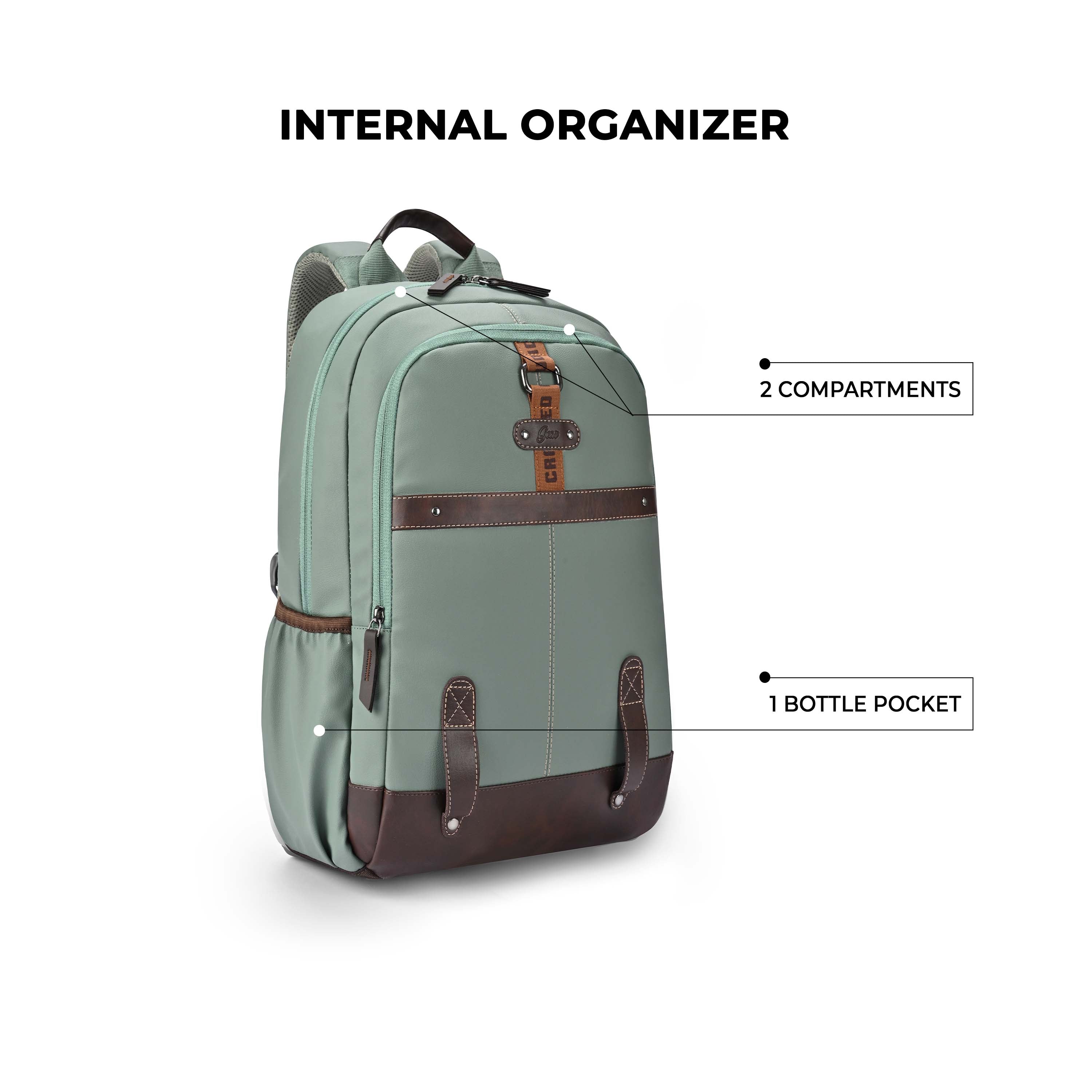 VIPUL VIBE Classic 4 Faux Leather (Without Anti Theft) 16"/20L Medium Water Resistant Laptop Backpack/Casual Backpack/Daypack/Travel Backpack/College Bag For Men/Women(Sage Green - Brown)
