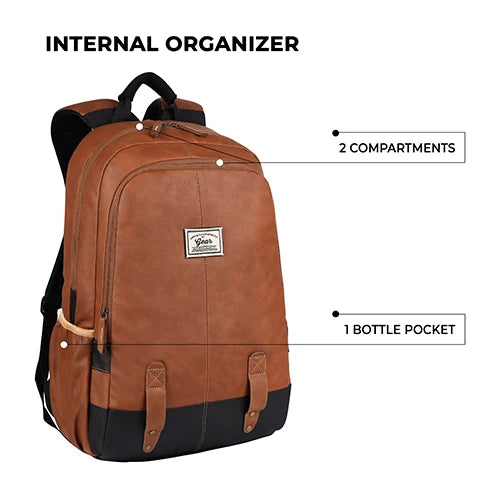 Classic 18" faux leather anti theft laptop backpack (TAN - BLACK)