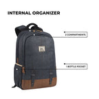 Classic 18" faux leather anti theft laptop backpack (NAVY BLUE TAN)