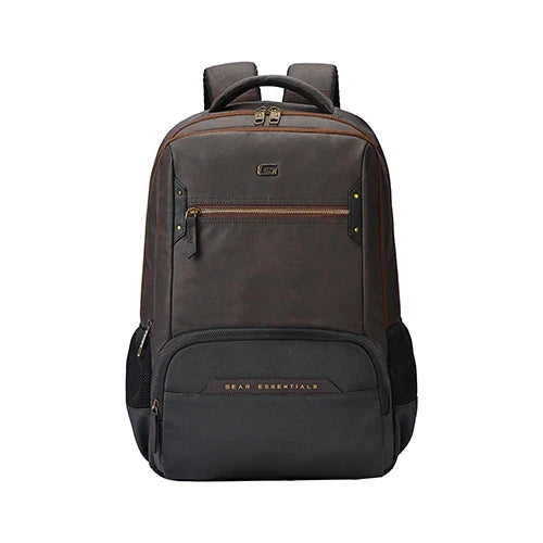 Gear Quantum 3 18"/29L Antitheft Large Faux Leather Water Resistant Laptop backpack with Raincover/Laptop backpack/Casual Backpack/Daypack/Travel Backpack/College Bag For Men/Women(Brown-Black)