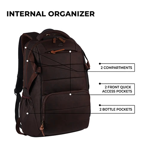 VIPUL VIBE Aspire 3 19"/35L Faux Leather Large Water Resistant Laptop Backpack | Casual Backpack | Daypack | Travel Backpack | College Bag For Men/Women(Brown-Brown)