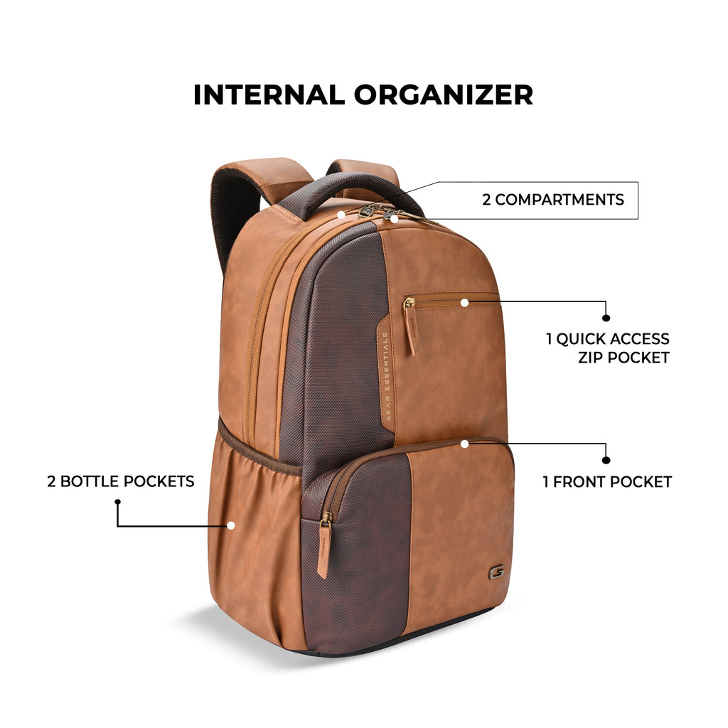 VIPUL VIBE Vintage 2 Faux Leather(Without Antitheft) 19"/34L Large Water Resistant Laptop Backpack/Casual Backpack/Daypack/Travel Backpack/College Bag For Men/Women(Brown-Tan)
