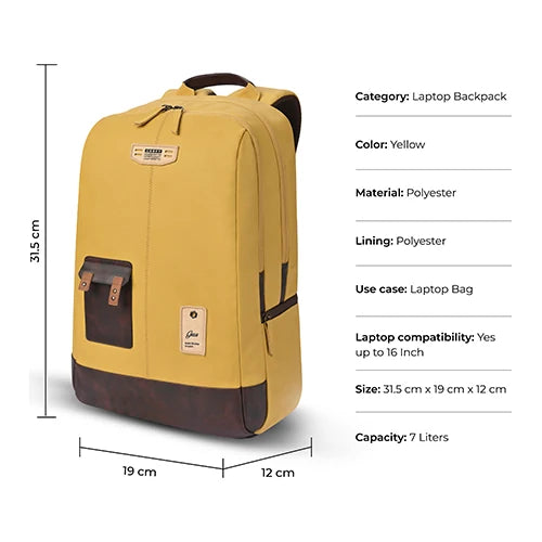 VIPUL VIBE Classic 2 19"/31L Anti Theft Faux leather Large Water Resistant Laptop Backpack/Casual Backpack/Daypack/Travel Backpack/College Bag For Men/Women (Yellow - Brown)