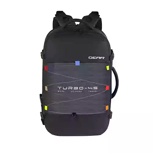 Gear Turbo 21"/45L Large Water Resistant Anti theft Laptop Backpack with Raincover | Backpack | Daypack |Briefcase | Travel Bag For Men/Women (Black - White)
