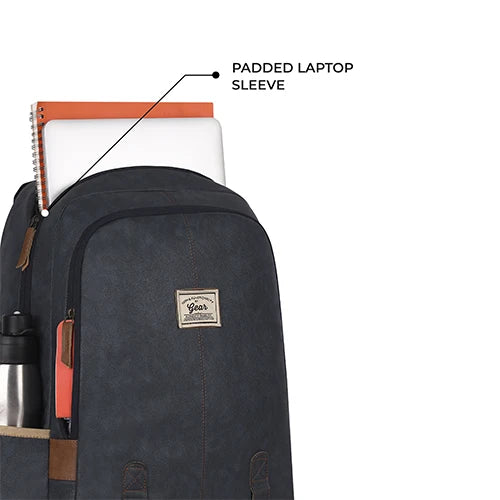 Classic 18" faux leather anti theft laptop backpack (NAVY BLUE TAN)