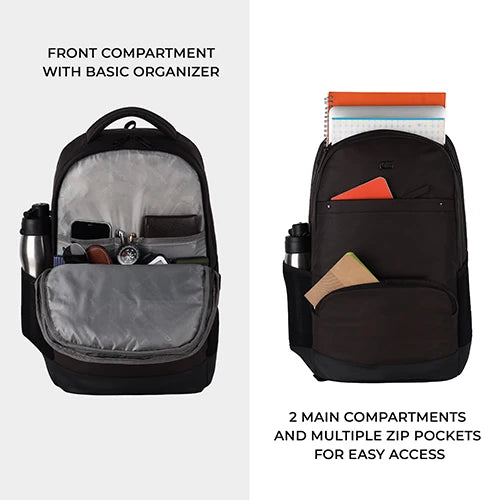 VIPUL VIBE Vintage 2 18"/28L Large Anti Theft Faux Leather Water Resitant Laptop Backpack/Office Bag/ Casual Bag/Travel Backpack for Men/Women (Brown - Black)