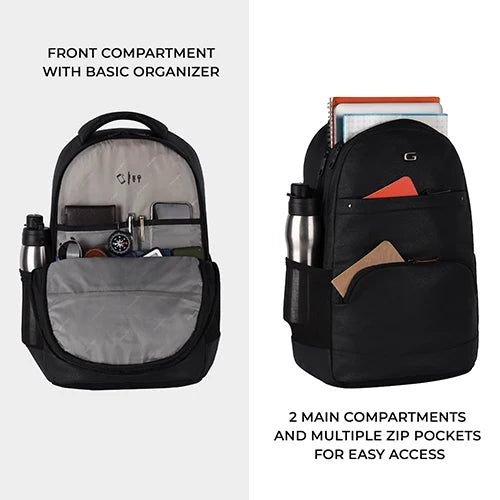 Gear Vintage 2 18"/28L Large Anti Theft Faux Leather Water Resitant Laptop Backpack/Office Bag/ Casual Bag/Travel Backpack for Men/Women (Black - Black)