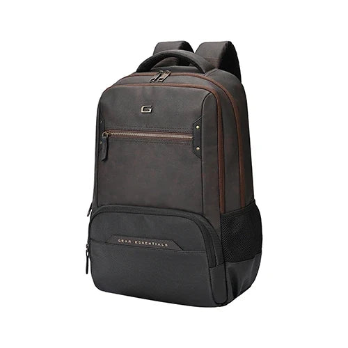 Gear Quantum 3 18"/29L Antitheft Large Faux Leather Water Resistant Laptop backpack with Raincover/Laptop backpack/Casual Backpack/Daypack/Travel Backpack/College Bag For Men/Women(Brown-Black)