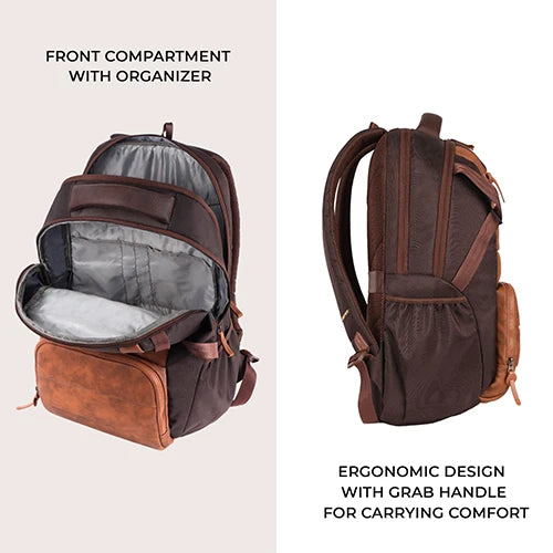 VIPUL VIBE Aspire 3 19"/35L Faux Leather Large Water Resistant Laptop Backpack/Daypack/Travel Backpack/College Bag For Men/Women(Brown-Tan)
