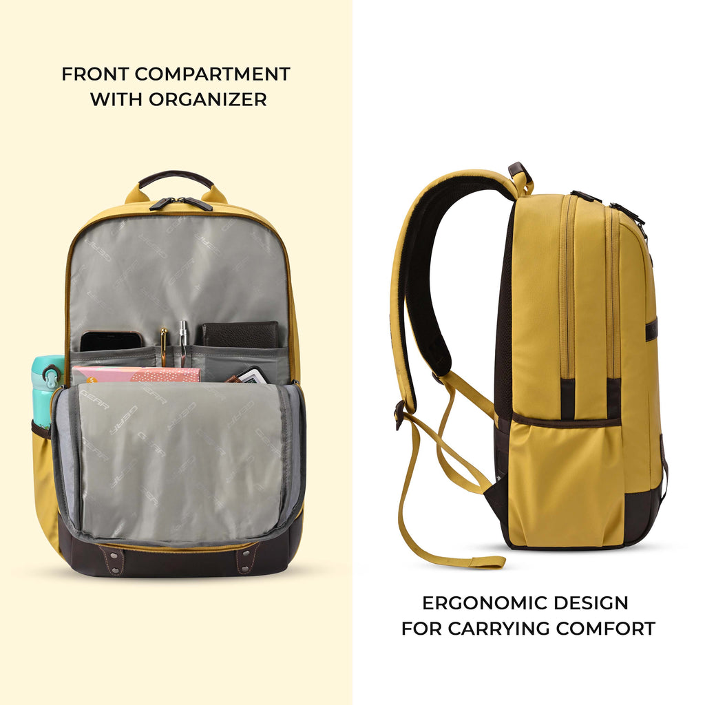 VIPUL VIBE Classic 4 19"/31L anti theft faux leather Medium Water Resistant Laptop Backpack/Casual Backpack/Daypack/Travel Backpack/College Bag For Men/Women(Yellow - Brown)