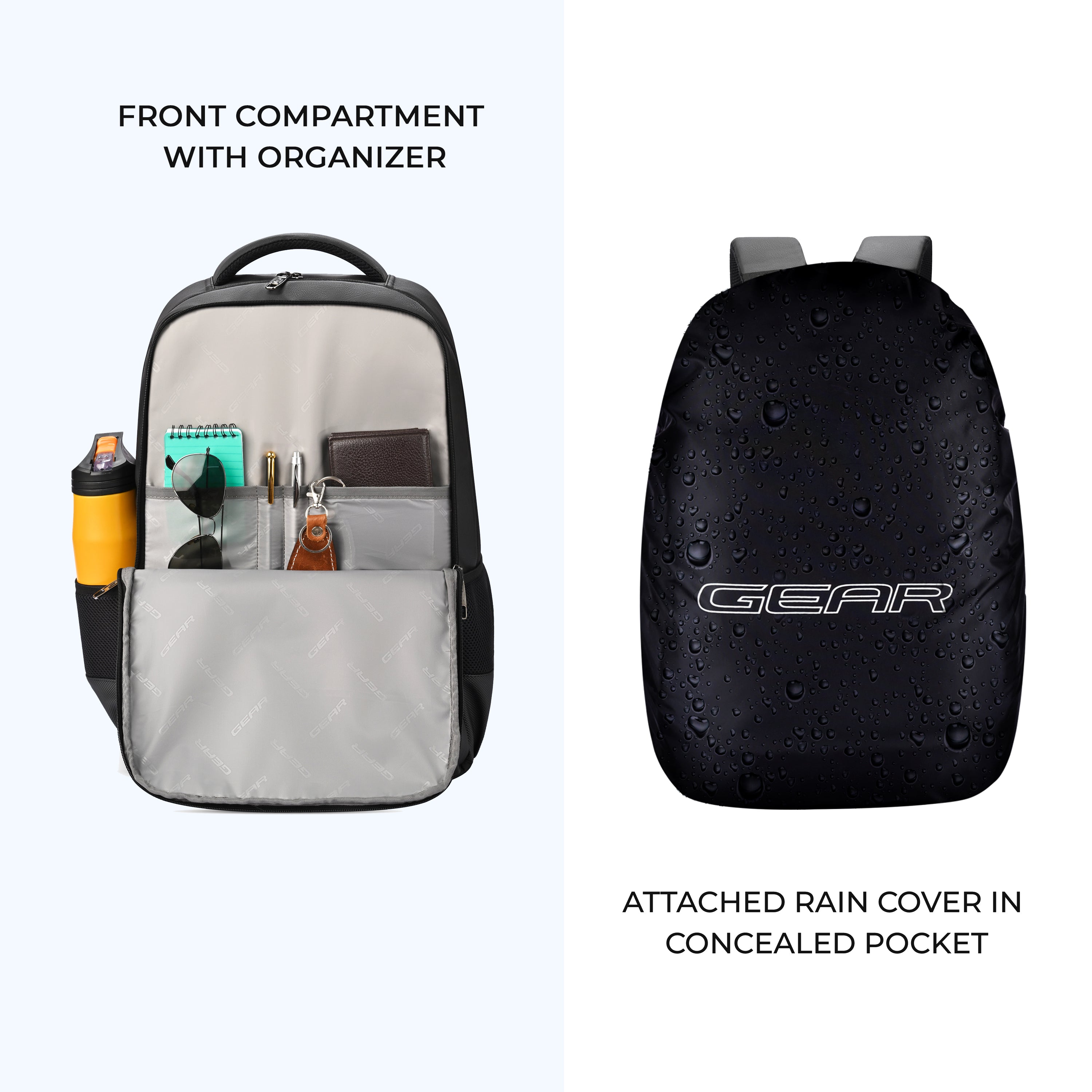 VIPUL VIBE Quantum 3 18"/29L Antitheft Large Faux Leather Water Resistant Laptop backpack with Raincover/Laptop backpack/Casual Backpack/Daypack/Travel Backpack/College Bag For Men/Women(Black-Black)