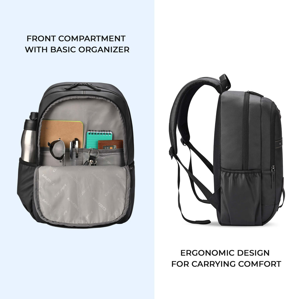 Gear Classic 4 Faux Leather (Without Anti Theft) 16"/20L Medium Water Resistant Laptop Backpack/Casual Backpack/Daypack/Travel Backpack/College Bag For Men/Women(Black - Black)