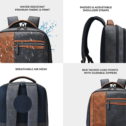 Gear Vintage 4 19"/29L anti theft faux leather Medium Water Resistant Laptop Backpack/Casual Backpack/Daypack/Travel Backpack/College Bag For Men/Women(Blue-Tan)