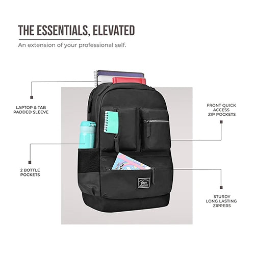 VIPUL VIBE Vintage Boxy 18"/26L Medium Faux Leather Water Resistant Laptop Backpack/Casual Bag/Daypack/College Backpack/Travel Backpack For Men/Women (Black - Black)