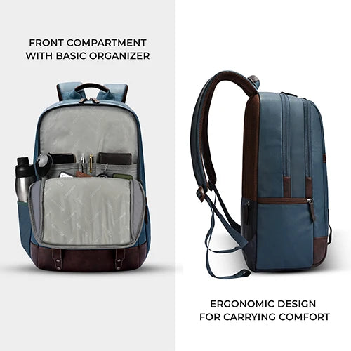 VIPUL VIBE Classic 4 19"/31L Anti Theft Faux Leather Medium Water Resistant Laptop Backpack/Casual Backpack/Daypack/Travel Backpack/College Bag For Men/Women(Teal-Brown)