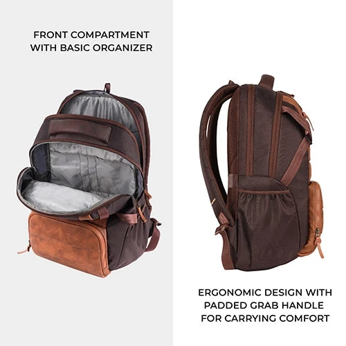 VIPUL VIBE Aspire 4 18"/31L Large Faux Leather Water Resistant Laptop backpack/Laptop backpack/Casual Backpack/Daypack/Travel Backpack/College Bag For Men/Women(Tan-Brown)