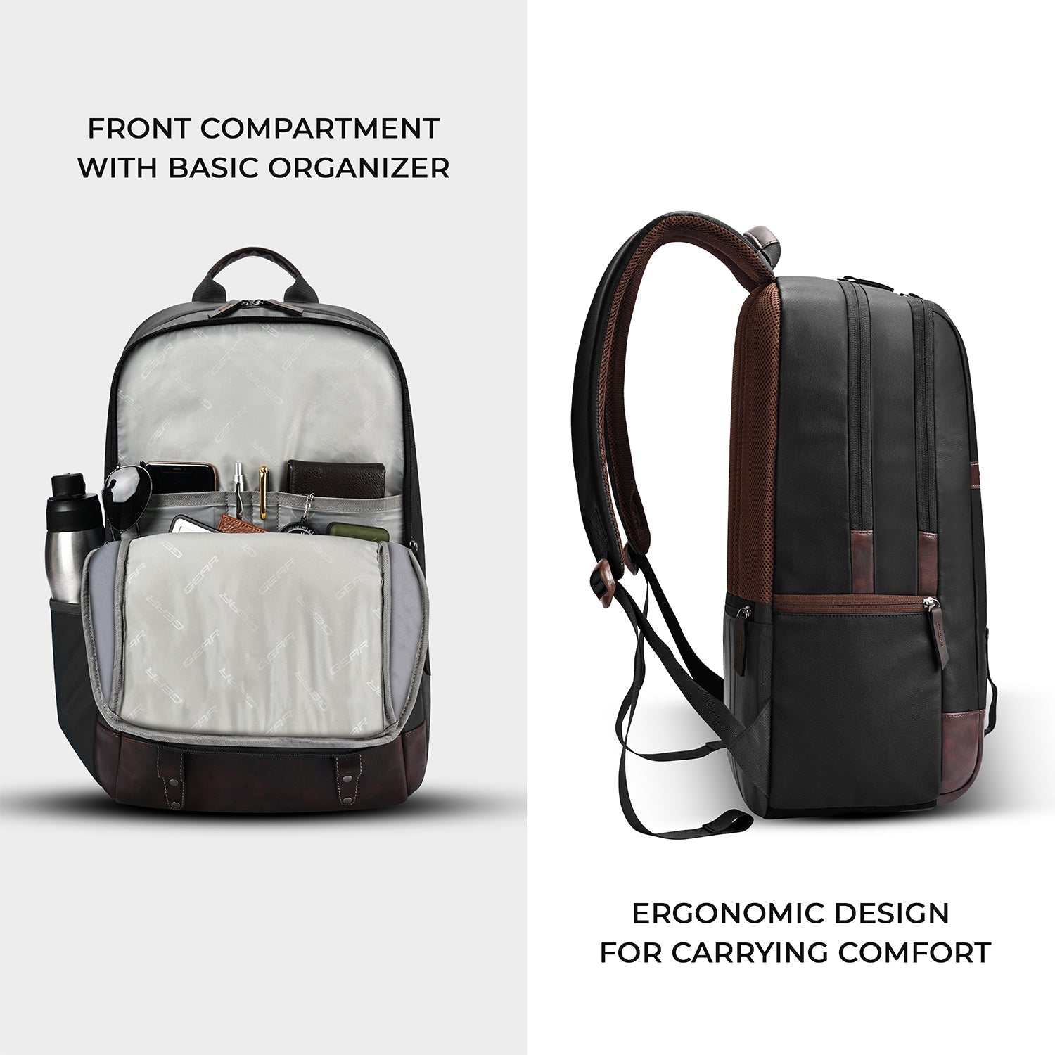 VIPUL VIBE Classic 4 19"/31L Anti Theft Faux Leather Medium Water Resistant Laptop Backpack/Casual Backpack/Daypack/Travel Backpack/College Bag For Men/Women(Black-Brown)