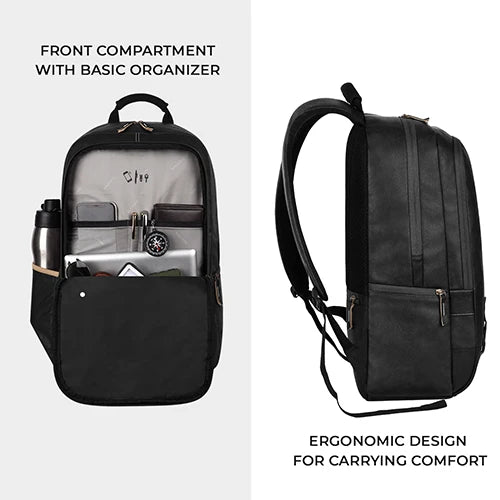 Classic 18" faux leather anti theft laptop backpack (BLACK - BLACK)