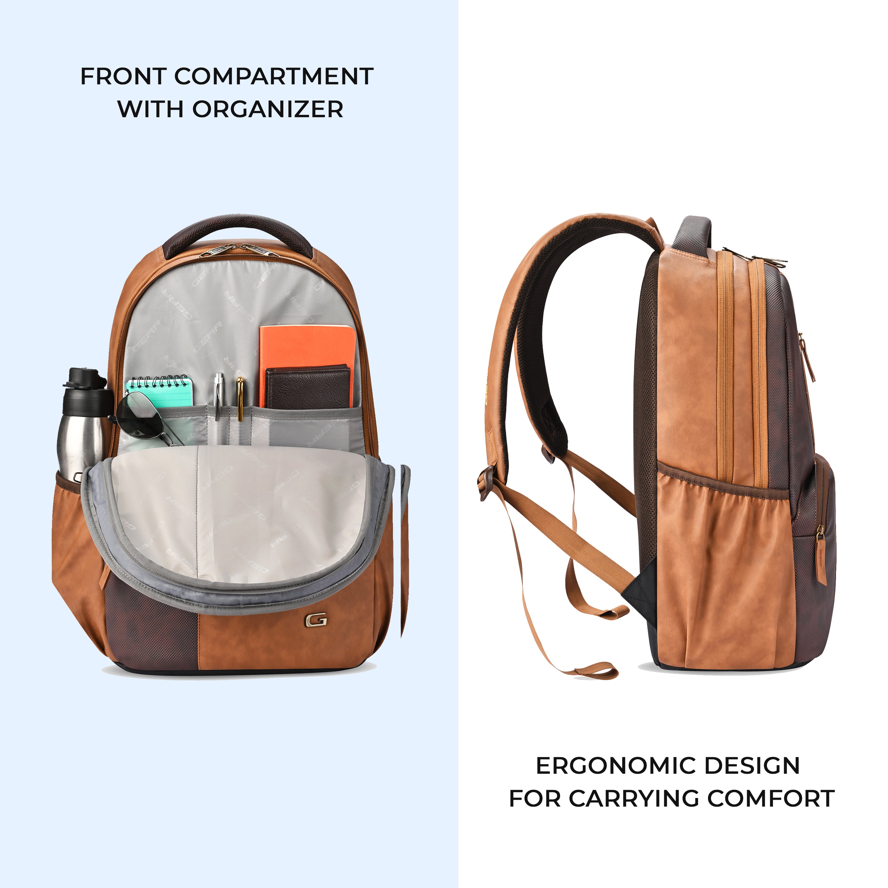 VIPUL VIBE Vintage 2 Faux Leather(Without Antitheft) 19"/34L Large Water Resistant Laptop Backpack/Casual Backpack/Daypack/Travel Backpack/College Bag For Men/Women(Brown-Tan)