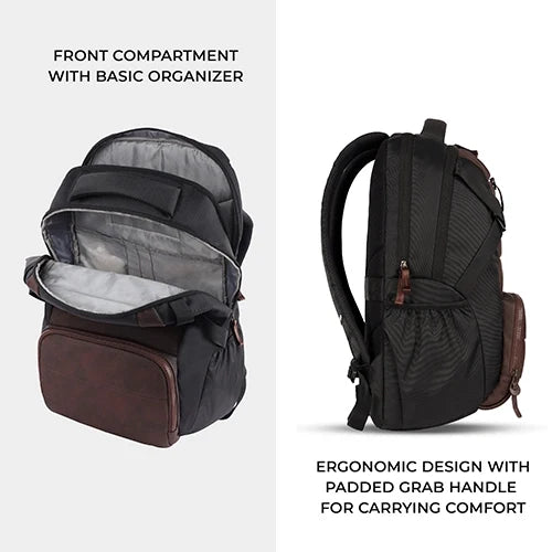 VIPUL VIBE Aspire 4 18"/31L Large Faux Leather Water Resistant Laptop backpack/Laptop backpack/Casual Backpack/Daypack/Travel Backpack/College Bag For Men/Women(Brown-Black)