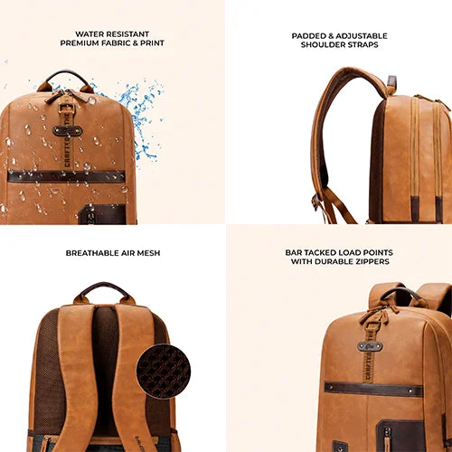 VIPUL VIBE Classic 6 18"/31L Antitheft Large Faux Leather Water Resistant Laptop backpack/Laptop backpack/Casual Backpack/Daypack/Travel Backpack/College Bag For Men/Women(Tan-Brown)
