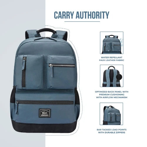 VIPUL VIBE Vintage Boxy 18"/26L Medium Faux Leather Water Resistant Laptop Backpack/Casual Bag/Daypack/College Backpack/Travel Backpack For Men/Women (Blue - Black)
