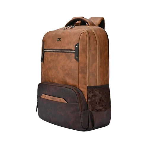 VIPUL VIBE Quantum 3 18"/29L Antitheft Large Faux Leather Water Resistant Laptop backpack with Raincover/Laptop backpack/Casual Backpack/Daypack/Travel Backpack/College Bag For Men/Women(Tan-Brown)