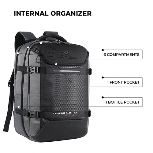 VIPUL VIBE Turbo 4 19"/40L Anti Theft Large Water Resistant Laptop Backpack with Raincover/Casual Backpack/Daypack/Travel Backpack/College Bag For Men/Women(Grey-Black)