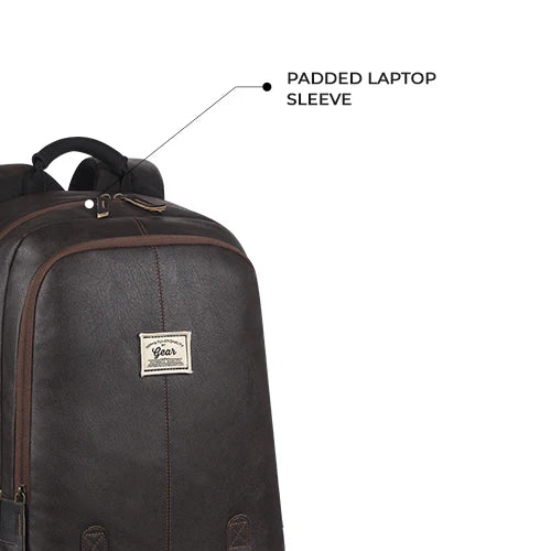 Classic 18" faux leather anti theft laptop backpack (BROWN - BLACK)