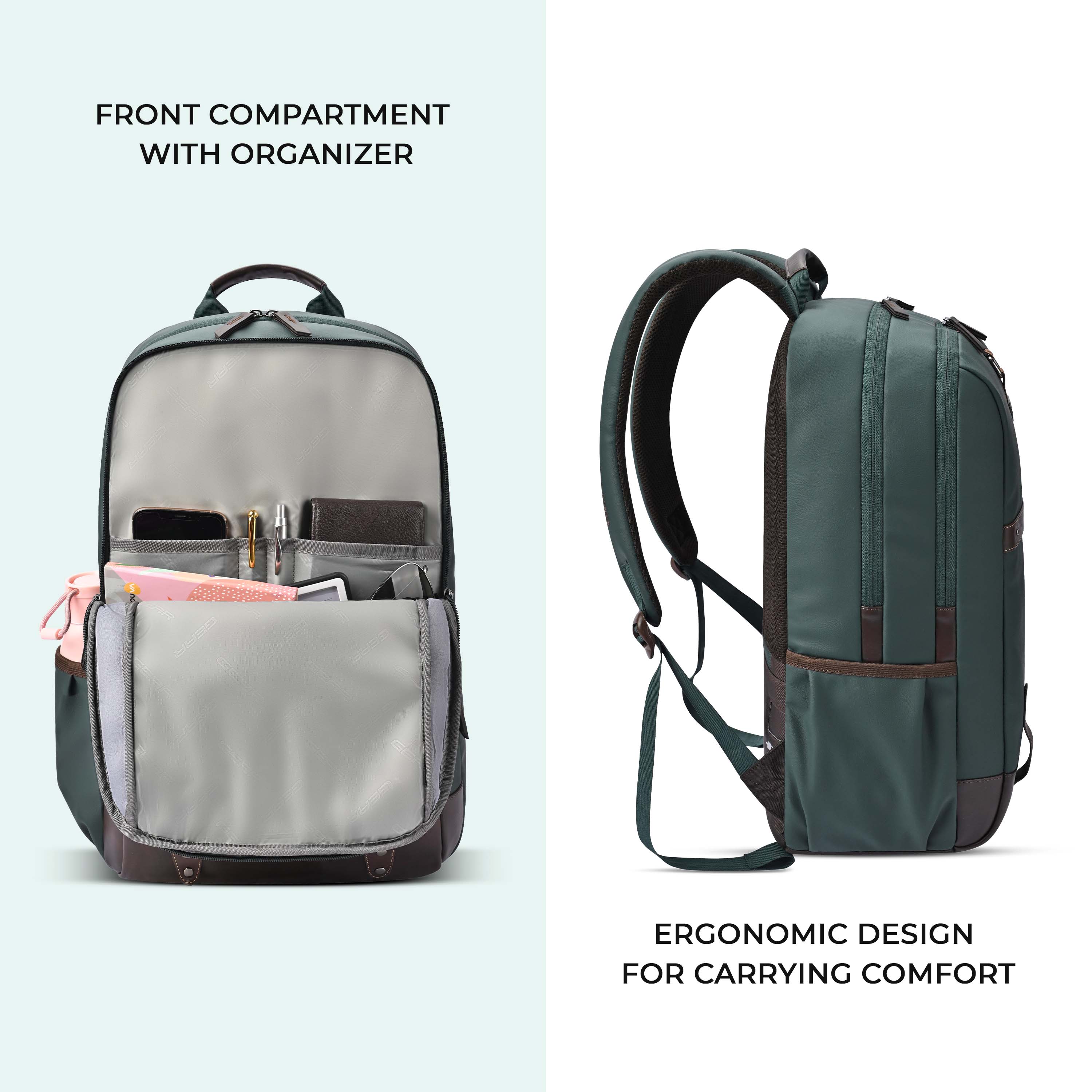 VIPUL VIBE Classic 4 19"/31L anti theft faux leather Medium Water Resistant Laptop Backpack/Casual Backpack/Daypack/Travel Backpack/College Bag For Men/Women(Green - Brown)