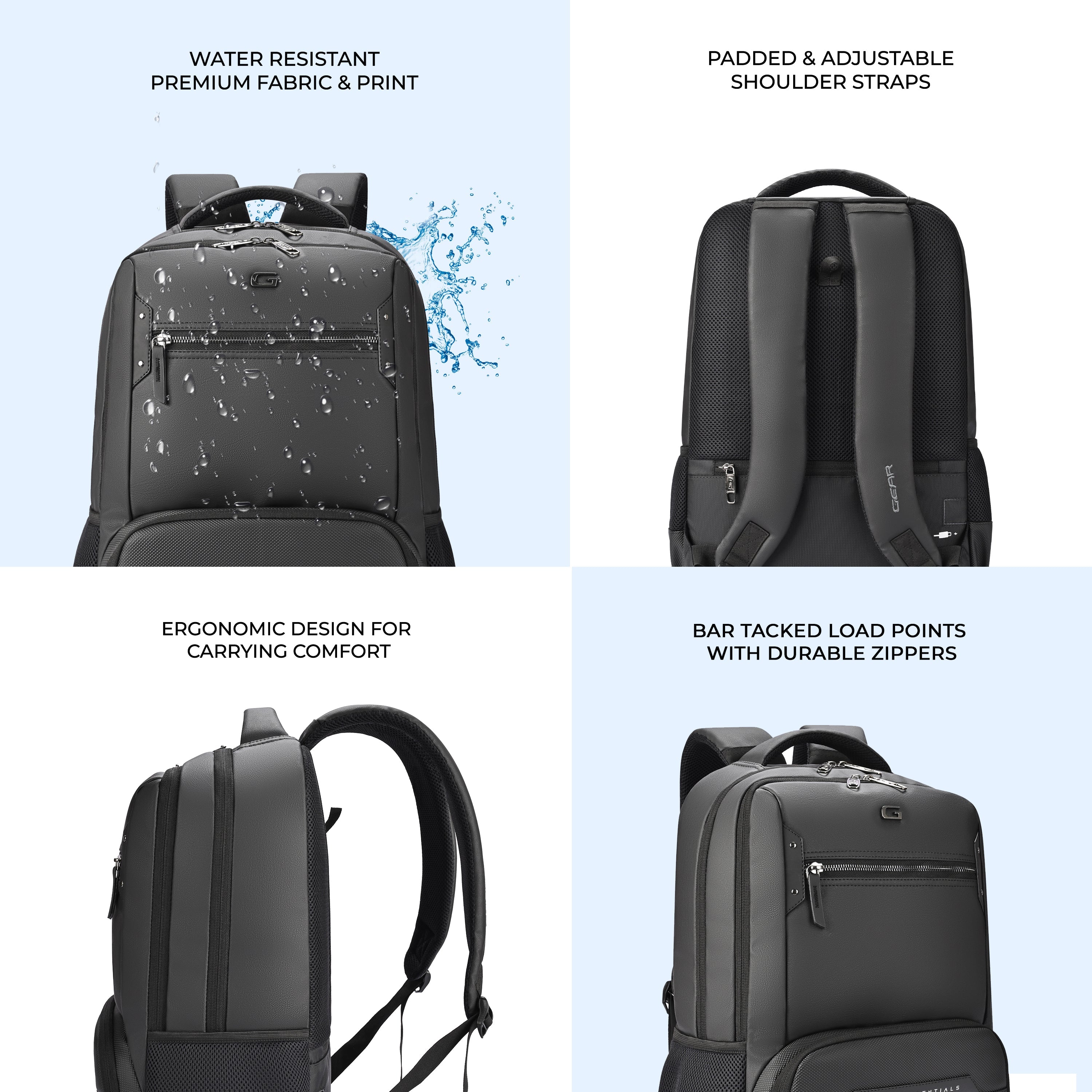 VIPUL VIBE Quantum 3 18"/29L Antitheft Large Faux Leather Water Resistant Laptop backpack with Raincover/Laptop backpack/Casual Backpack/Daypack/Travel Backpack/College Bag For Men/Women(Black-Black)