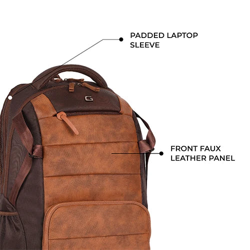 VIPUL VIBE Aspire 3 19"/35L Faux Leather Large Water Resistant Laptop Backpack/Daypack/Travel Backpack/College Bag For Men/Women(Brown-Tan)