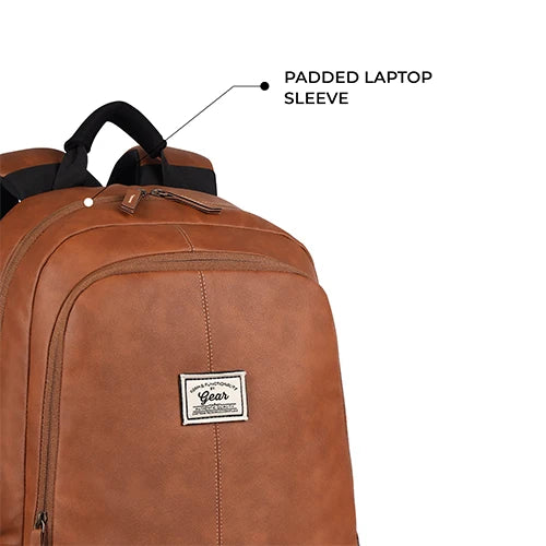 Classic 18" faux leather anti theft laptop backpack (TAN - BLACK)