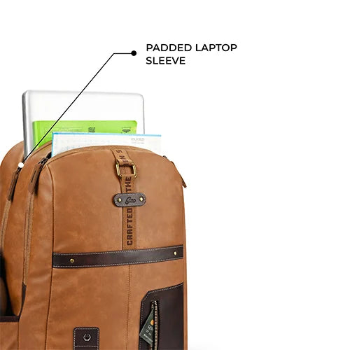Gear Classic 6 18"/31L Antitheft Large Faux Leather Water Resistant Laptop backpack/Laptop backpack/Casual Backpack/Daypack/Travel Backpack/College Bag For Men/Women(Tan-Brown)