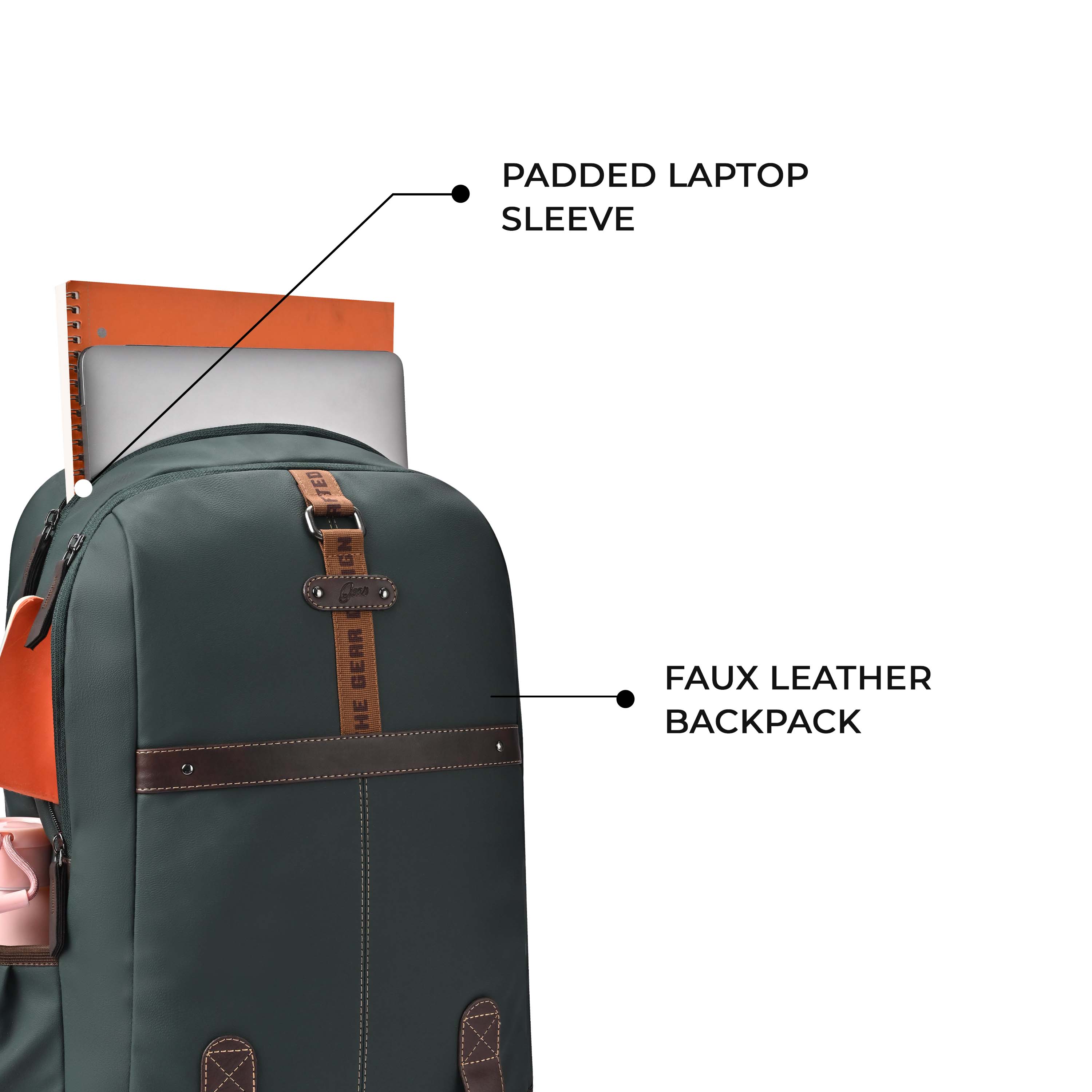 VIPUL VIBE Classic 4 19"/31L anti theft faux leather Medium Water Resistant Laptop Backpack/Casual Backpack/Daypack/Travel Backpack/College Bag For Men/Women(Green - Brown)