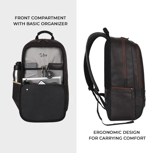 Classic 18" faux leather anti theft laptop backpack (BROWN - BLACK)
