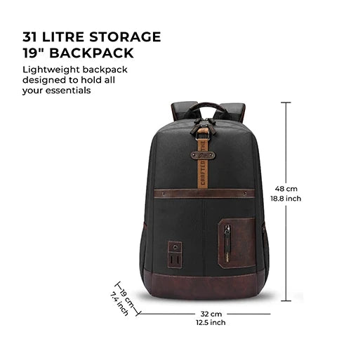 VIPUL VIBE Classic 6 18"/31L Antitheft Large Faux Leather Water Resistant Laptop backpack/Laptop backpack/Casual Backpack/Daypack/Travel Backpack/College Bag For Men/Women(Black-Brown)