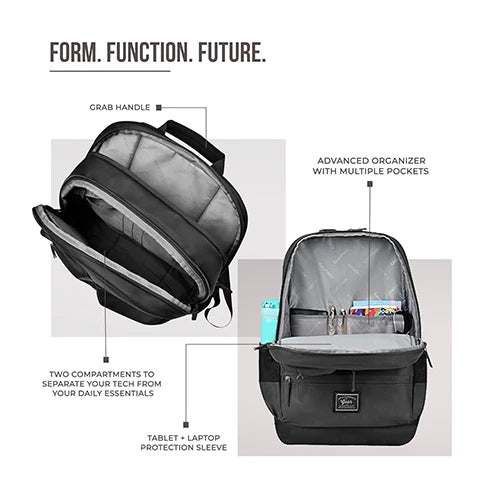 VIPUL VIBE Vintage Boxy 18"/26L Medium Faux Leather Water Resistant Laptop Backpack/Casual Bag/Daypack/College Backpack/Travel Backpack For Men/Women (Black - Black)