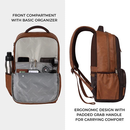VIPUL VIBE Vintage 4 19"/29L anti theft faux leather Medium Water Resistant Laptop Backpack/Casual Backpack/Daypack/Travel Backpack/College Bag For Men/Women(Tan-Brown)